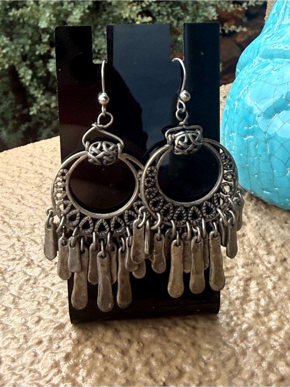 Boho Silver-Tone Dangle Fringe Hoop Earrings